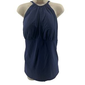 Lands End Tankini Top Strappy Halter Deep Sea Blue Womens Size 18